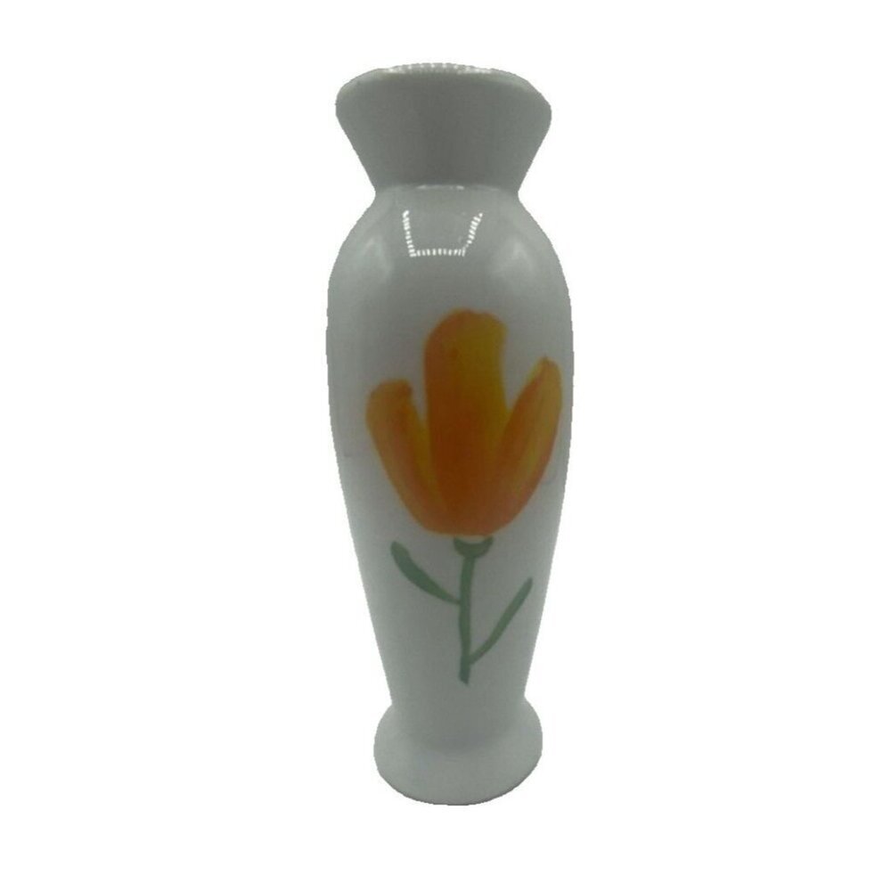 Takahashi San Francisco White Yellow Floral 7 1/2” Bud Vase Made Japan Cottage